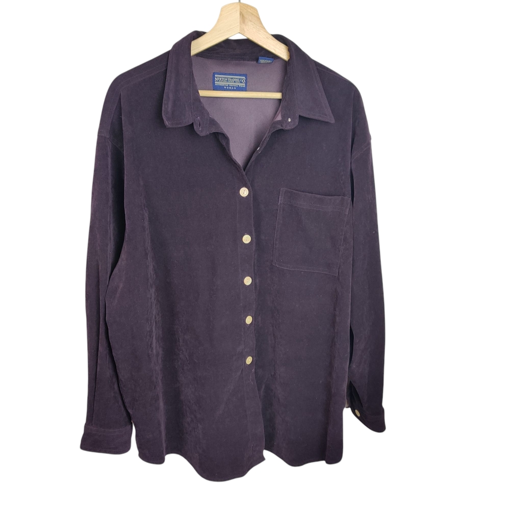 Newton Trading Company Purple Velvet-like Button-Up Shirt, 2X